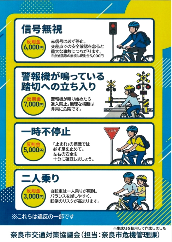 自転車の交通違反 反則金一覧